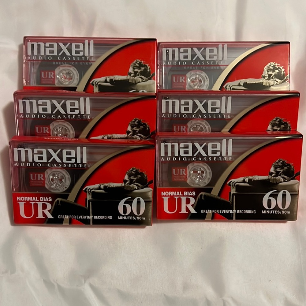 Vintage Lot of 6 Maxell Audio Cassette UR 90 Normal Bias New in package